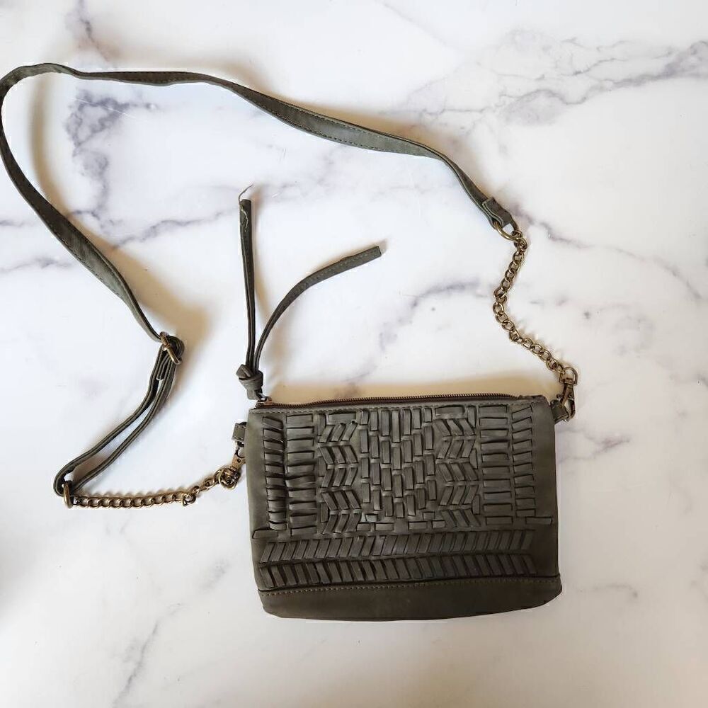Cato dark green soft vegan pleather crossbody purse boho chain strap